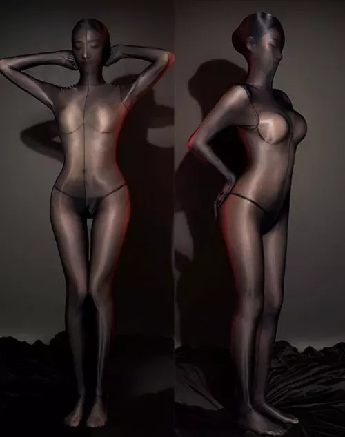 Encasement Ganzkörperstrumpfhose Bodysuit, schwarz, zwei Perspektiven
