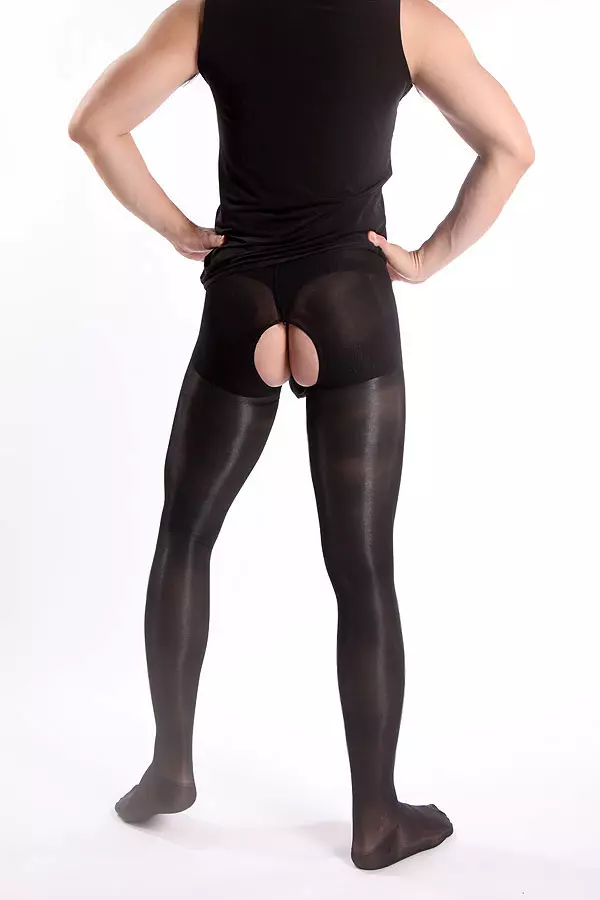im Schritt offene Strumpfhose für Männer, schwarz