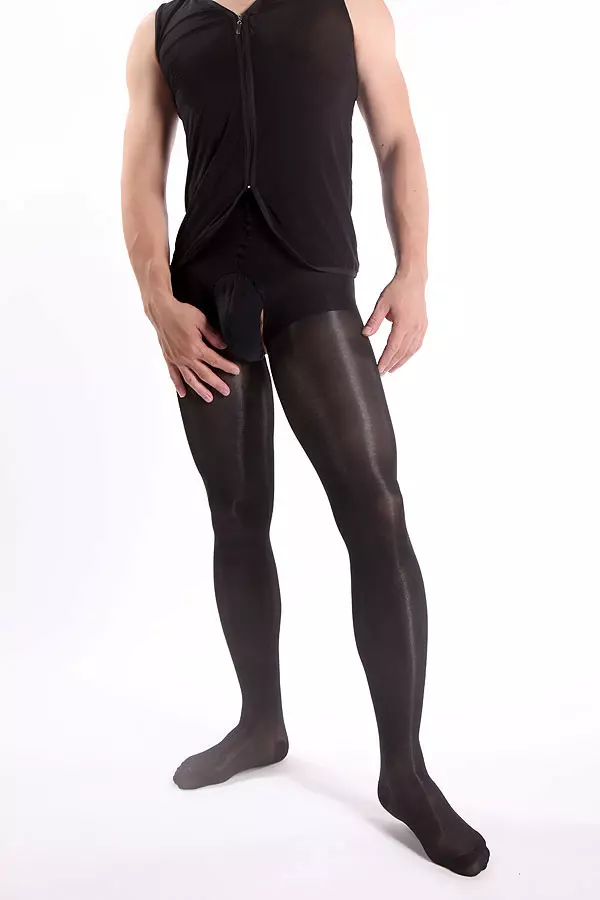im Schritt offene Strumpfhose für Männer, schwarz