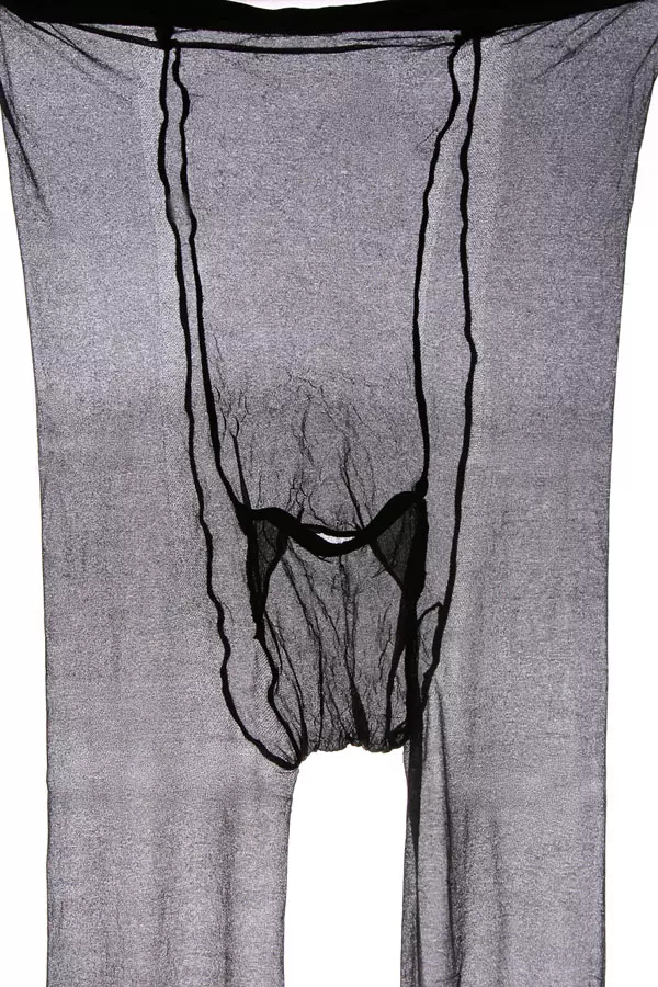 Feinleggings mit Eingriff, speziell für Männer, Detail Eingriff