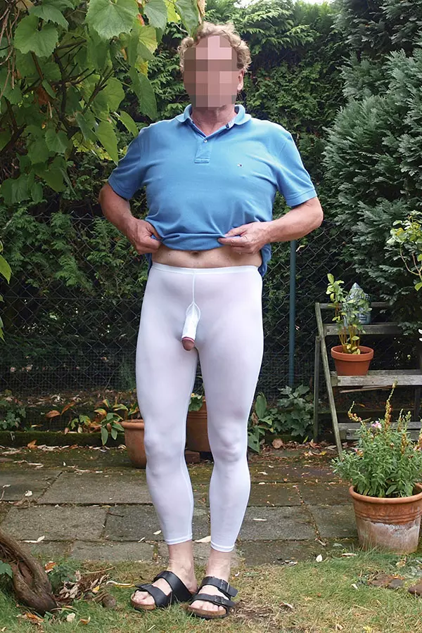 Weiße Leggings mit offener Penishülle, speziell für Männer
