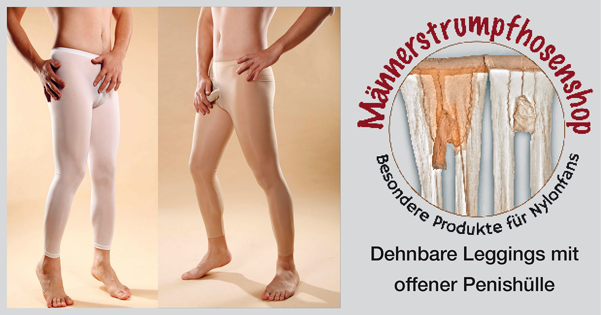 Schwarze 15-DEN-Leggings mit geschlossener Penishülle für Herren