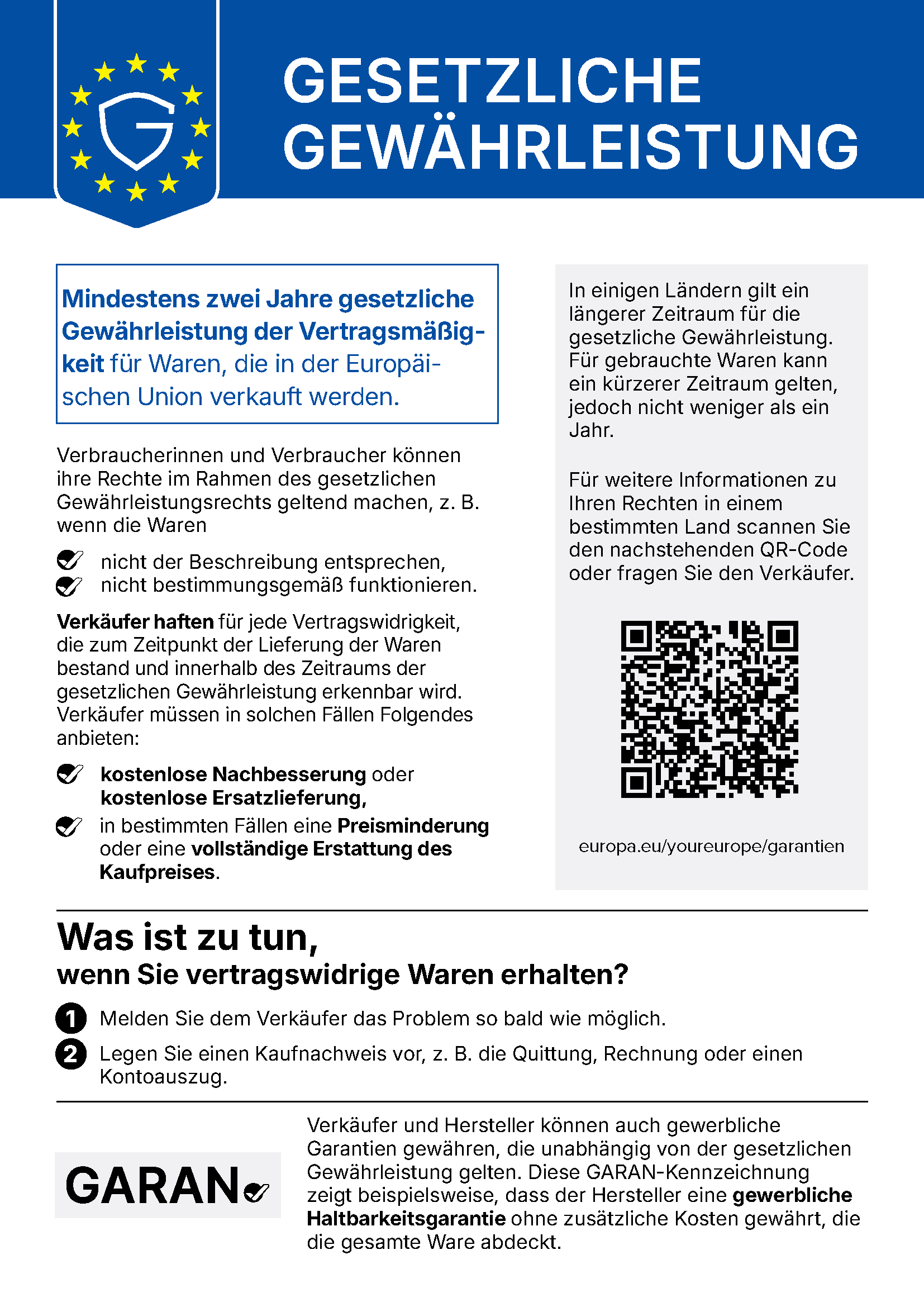 Hinweis Gewährleistung